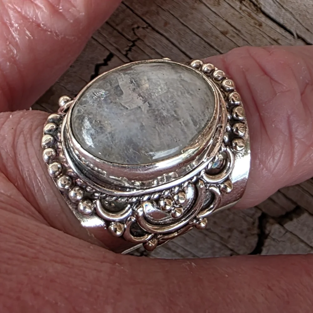 Rainbow Moonstone Boho Style Ring in 925 Sterling Silver (6.75) - Picture 7 of 16
